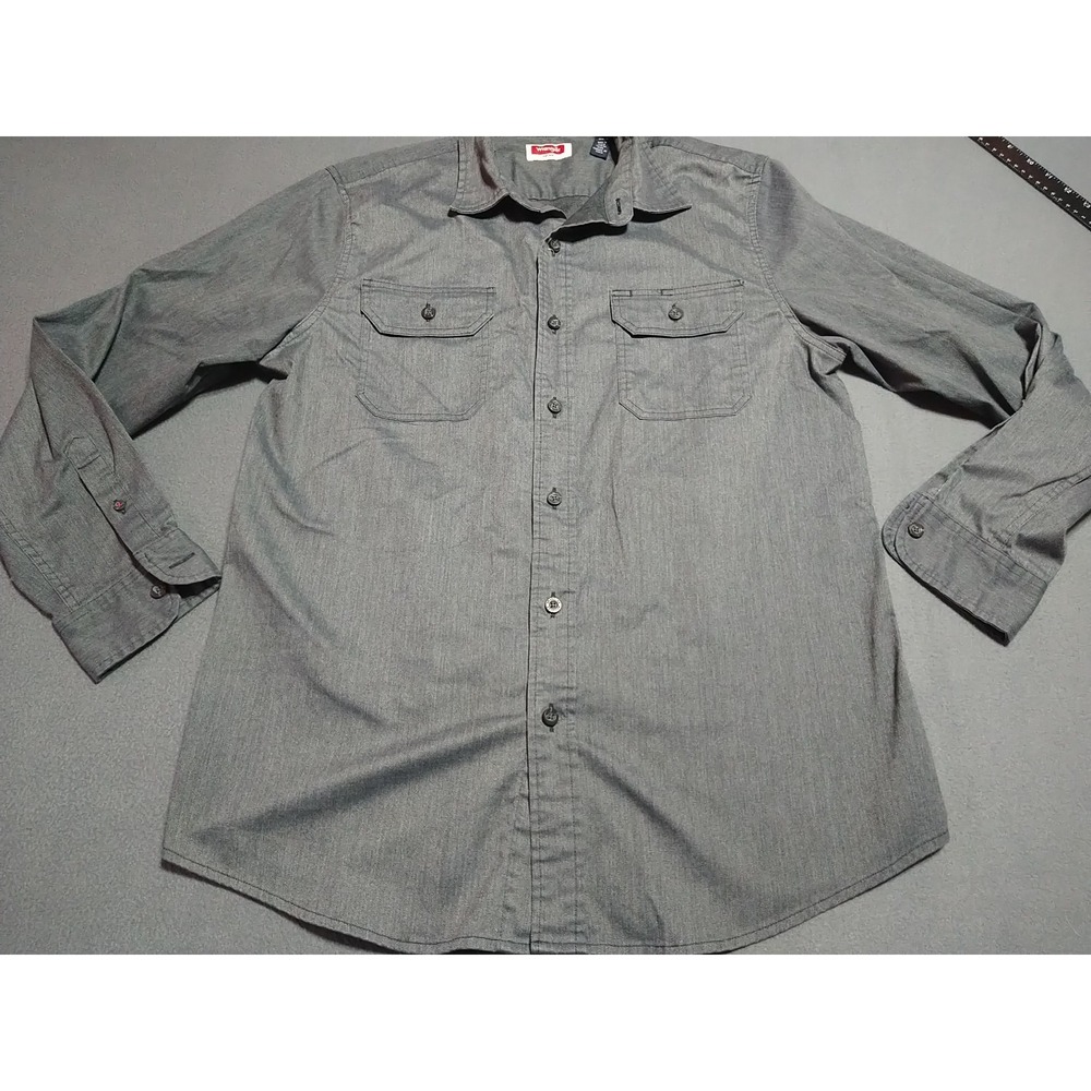 Wrangler Western Shirt Men M Dark Gray Country Rodeo Long Sleeve Button Up